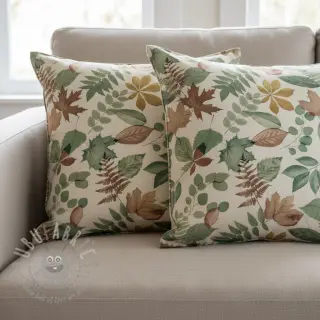 Dekorativno blago premium Linenlook Coloured Leaf Mix digital print