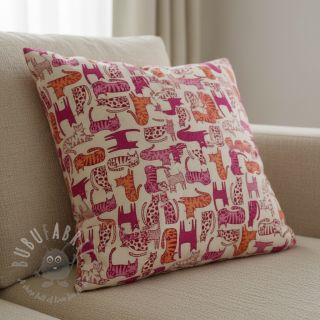 Dekorativno blago Linenlook Cat Wildlife Art pink