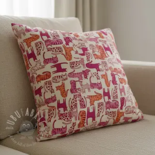 Dekorativno blago Linenlook Cat Wildlife Art pink