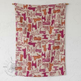 Dekorativno blago Linenlook Cat Wildlife Art pink
