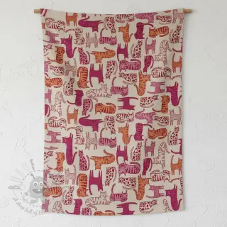 Dekorativno blago Linenlook Cat Wildlife Art pink