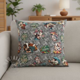 Dekorativno blago Vegan black check digital print