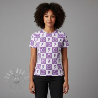 Jersey Happy faces square lavender digital print