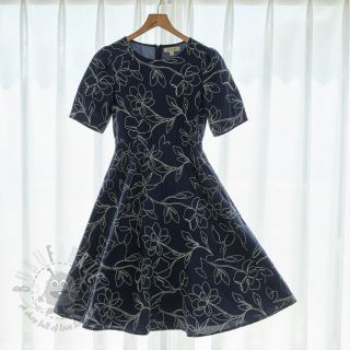 Viskoza z lanom EMBROIDERY Flower Danielle navy