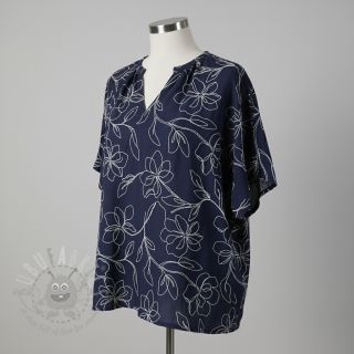Viskoza z lanom EMBROIDERY Flower Danielle navy
