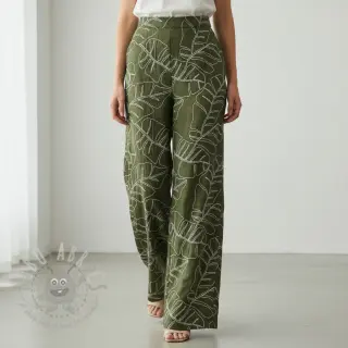 Viskoza z lanom EMBROIDERY Leaves forest green