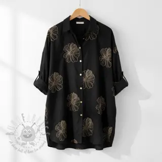 Viskoza z lanom EMBROIDERY Flower Maya black