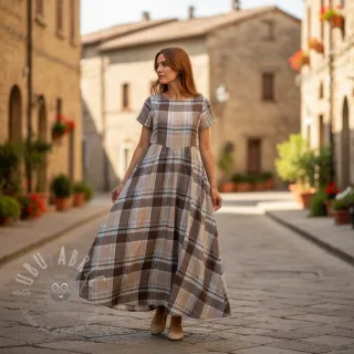 Viskoza z lanom YARN DYED Checks taupe
