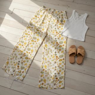 Viskoza z lanom Natural Lin Livy yellow digital print