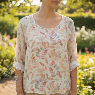 Viskoza z lanom Natural Lin Lissy pink digital print