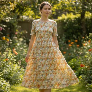 Viskoza z lanom CREPE Flowers yellow digital print