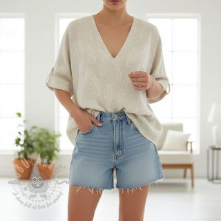 Viskoza z lanom natural Leaves border