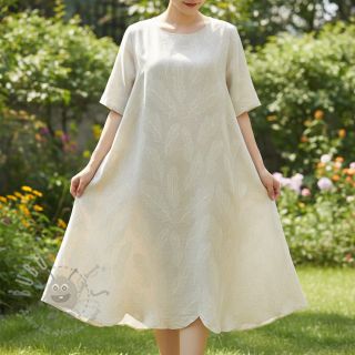 Viskoza z lanom natural Leaves border