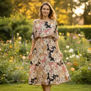 Viskoza SATIN Flowie Noe black digital print