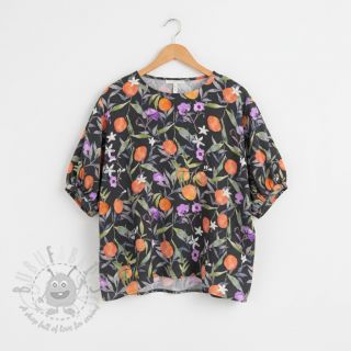 Viskoza SATIN Leaves and oranges digital print