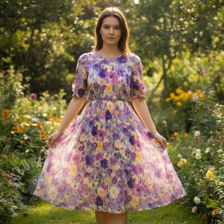 Viskoza SATIN Lavender flowers digital print