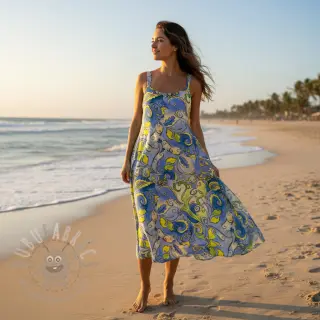 Viskoza RADIANCE Abstract paisley blue digital print