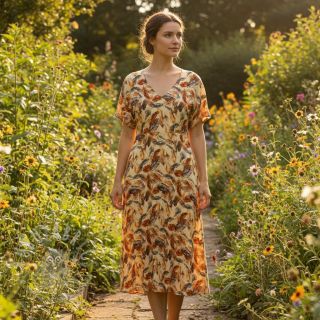 Viskoza RAYON POPLIN Feathers design C digital print