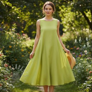 Linen cotton Fishbone bright green