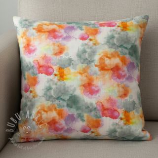 Lan z bombažem Abstract flowers RAMIE orange digital print