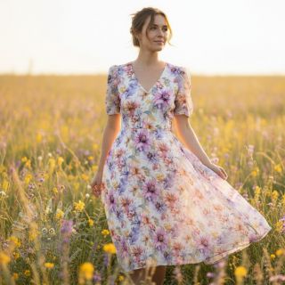 Lan z bombažem Peony roses RAMIE light pink digital print