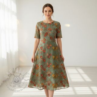 Bombažna tkanina TIE DYE EMBROIDERY Poppy design O