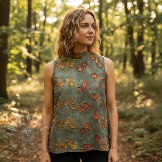 Bombažna tkanina TIE DYE EMBROIDERY Poppy design O