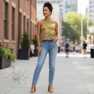 Bombažna tkanina TIE DYE EMBROIDERY Poppy design P