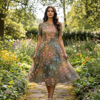 Bombažna tkanina TIE DYE EMBROIDERY Poppy design N