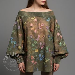 Bombažna tkanina TIE DYE EMBROIDERY Poppy design N