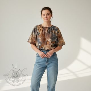 Bombažna tkanina TIE DYE EMBROIDERY Poppy design M