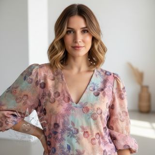 Bombažna tkanina TIE DYE EMBROIDERY Poppy design R