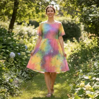 Bombažna tkanina EMBROIDERY Tie dye Della design A