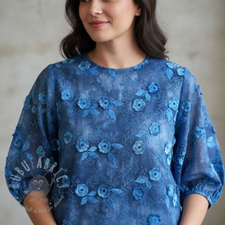 Bombažna tkanina TIE DYE EMBROIDERY Poppy design L