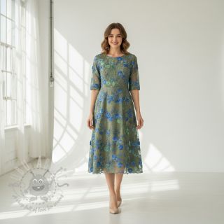 Bombažna tkanina TIE DYE EMBROIDERY Poppy design B