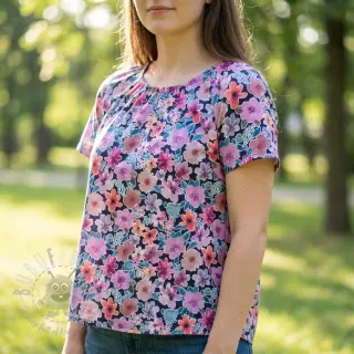 Bombažna tkanina Significant flowers navy digital print