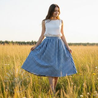 Bombažna tkanina Check sky