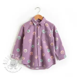 Bombažna tkanina FLANNEL Happy faces lavender
