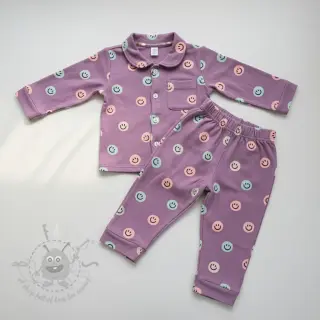Bombažna tkanina FLANNEL Happy faces lavender
