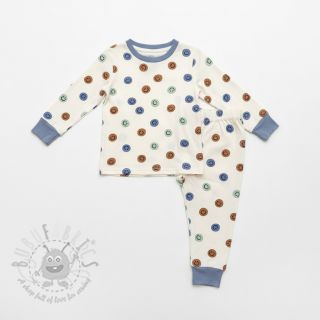 Bombažna tkanina FLANNEL Happy faces off white green