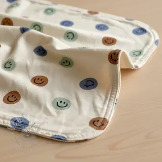 Bombažna tkanina FLANNEL Happy faces off white green