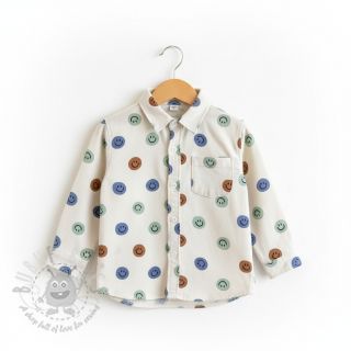 Bombažna tkanina FLANNEL Happy faces off white green