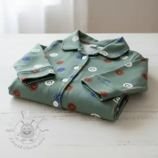 Bombažna tkanina FLANNEL Happy faces army green