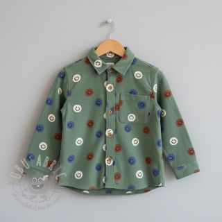 Bombažna tkanina FLANNEL Happy faces army green