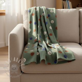 Bombažna tkanina FLANNEL Happy faces army green