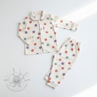 Bombažna tkanina FLANNEL Happy faces off white lilac