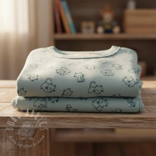 Bombažna tkanina FLANNEL Cats mint