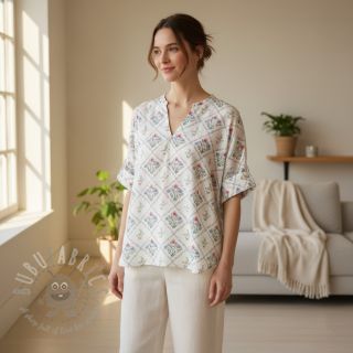 Bombažna tkanina Flowers Tara off white design A digital print