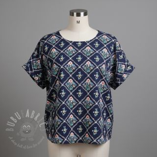 Bombažna tkanina Flowers Tara navy design A digital print