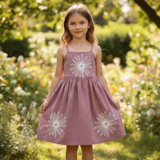Bombažna tkanina EMBROIDERY Flowie mauve